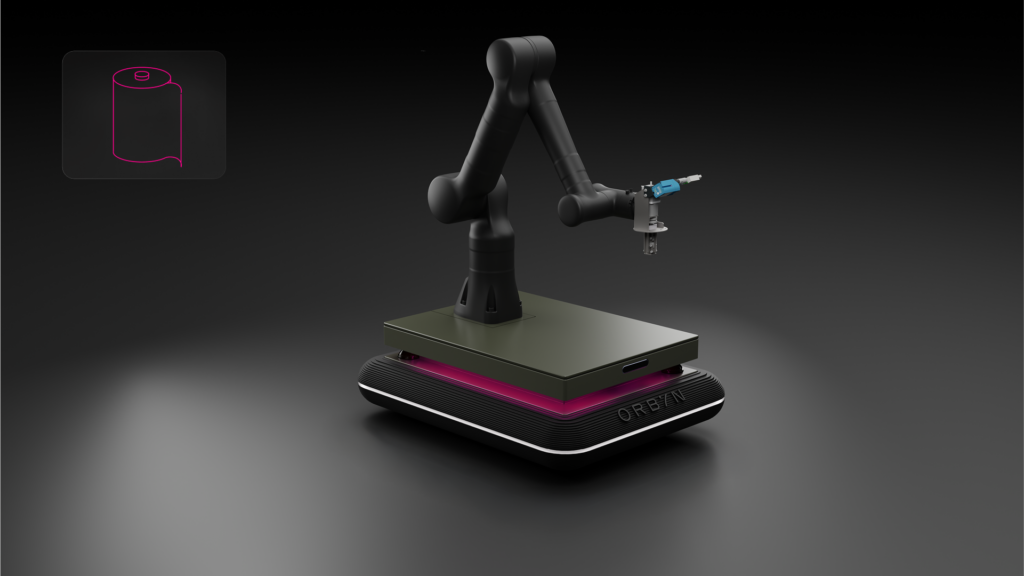 Rollengreifer Aufsatz für ORBYN. Automatisierter ORBYN Roboterarm zeigt Flexibilität in der Produktanpassung für spezialisierte Industrieautomation.