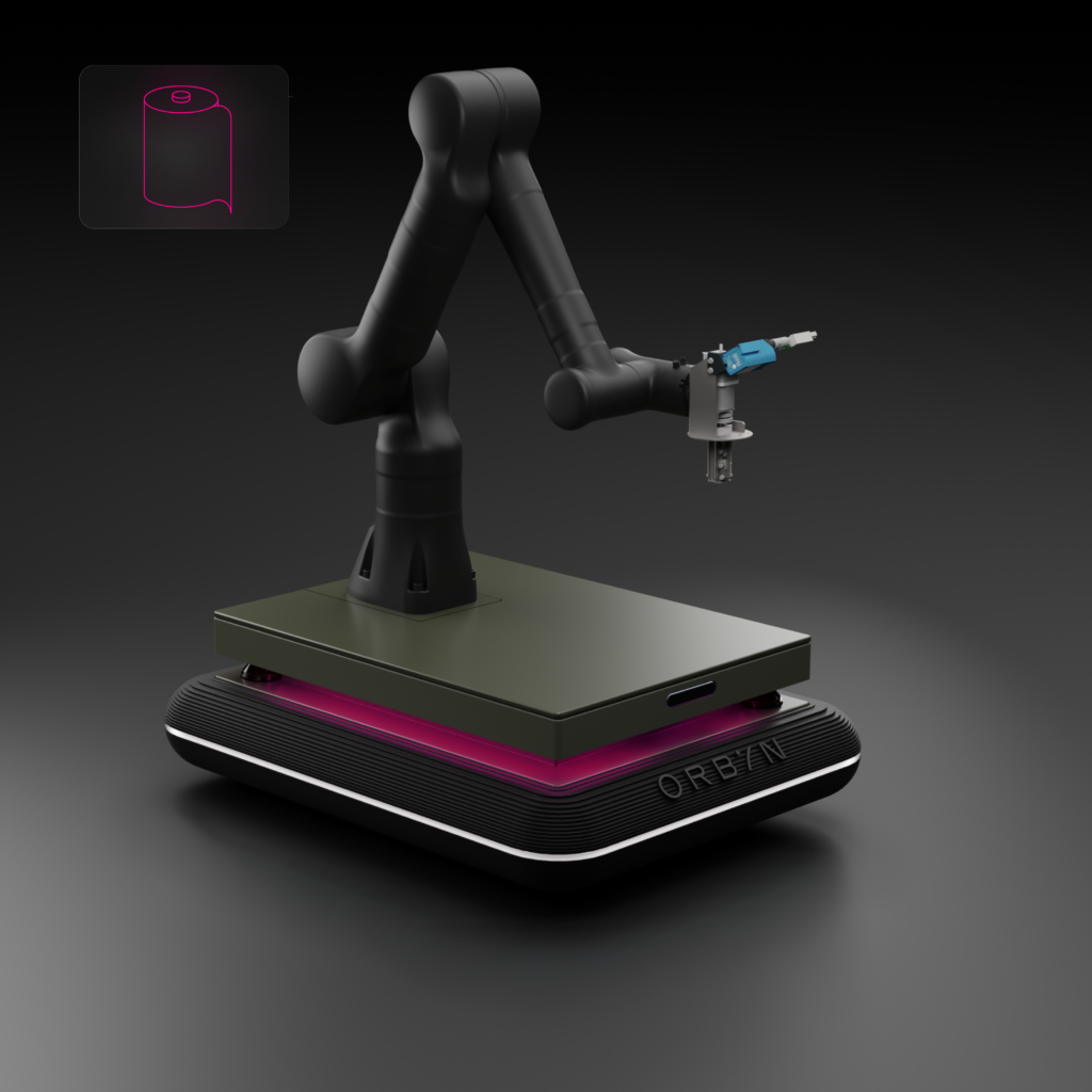 Spool Gripper. Close-up of the ORBYN robotic arm demonstrating precision and customized automation solutions for specialized industrial automation.