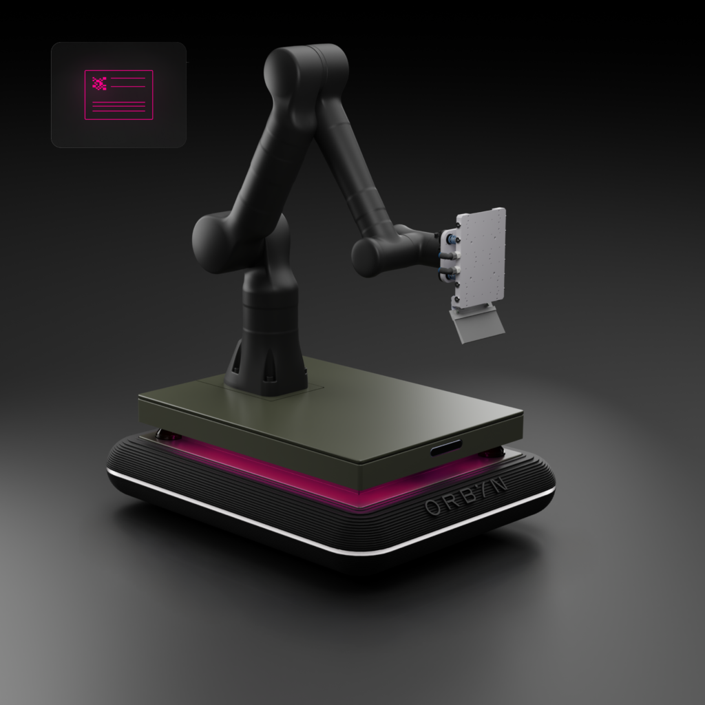 Labeling. Close-up of the ORBYN robotic arm demonstrating precision and customized automation solutions for specialized industrial automation.