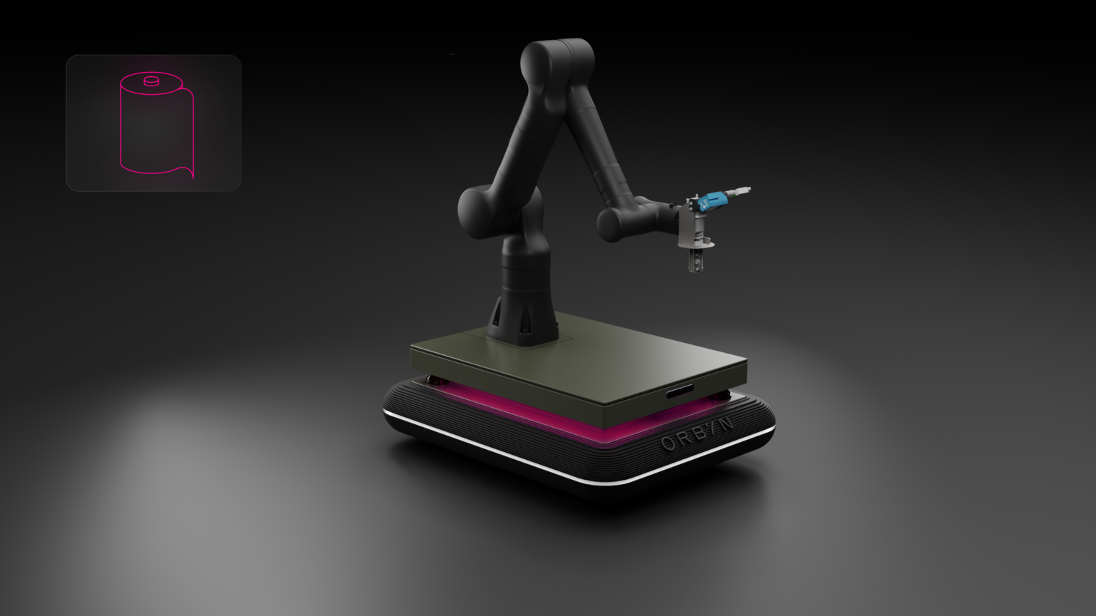 Spool Gripper. Close-up of the ORBYN robotic arm demonstrating precision and customized automation solutions for specialized industrial automation.