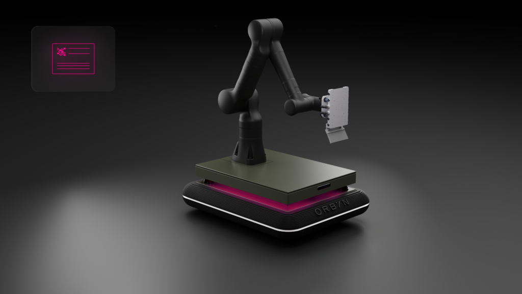 Labeling. Close-up of the ORBYN robotic arm demonstrating precision and customized automation solutions for specialized industrial automation.