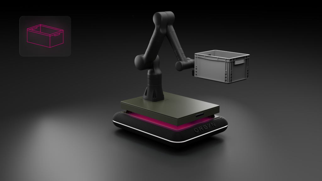 Pick & Place. Bottle Gripper. Close-up of the ORBYN robotic arm demonstrating precision and customized automation solutions for specialized industrial automation.